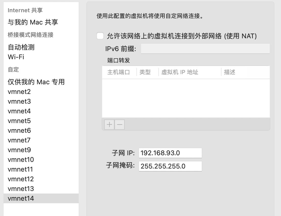 vmnet14的配置（仅主机模式）